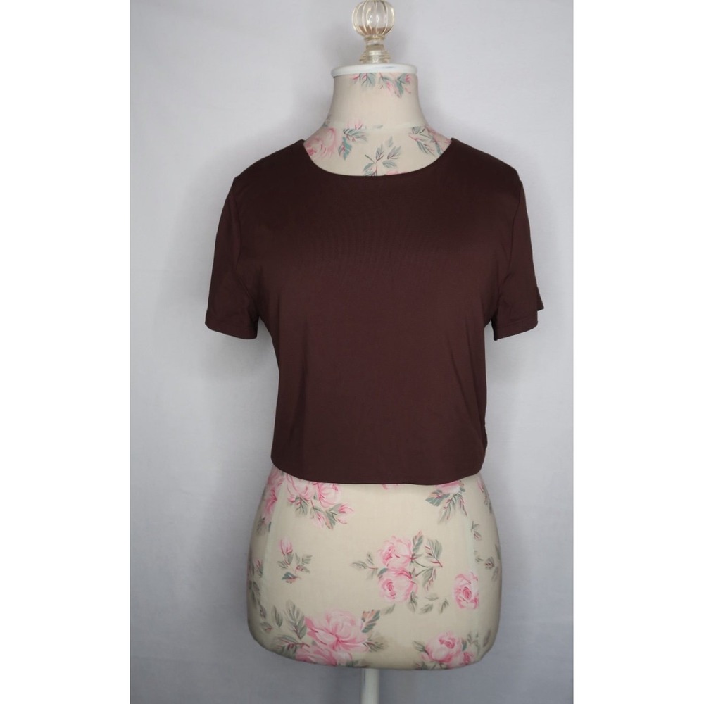Babaton Aritzia Cropped Tee Womens XL Brown Short Sleeve Minimalist Top EUC